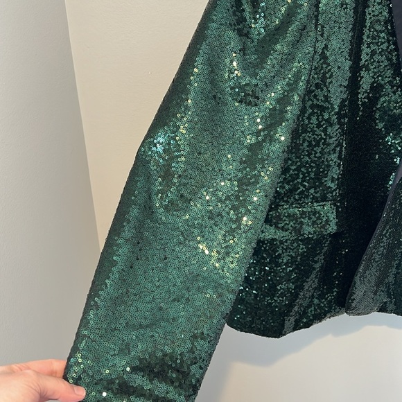 Mage Male Womens Emerald Green Sequin Blazer Jacket NYE Holiday Satin Size Large - Picture 13 of 16